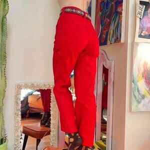 carpenter pants with hammer loop - firetruck red